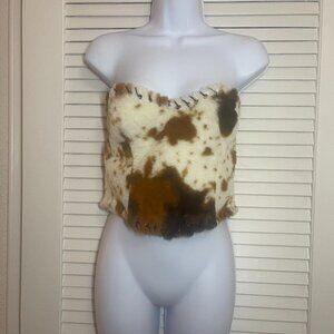 Fashion Nova Cow Print Faux Fur Corset Top Size L NWT